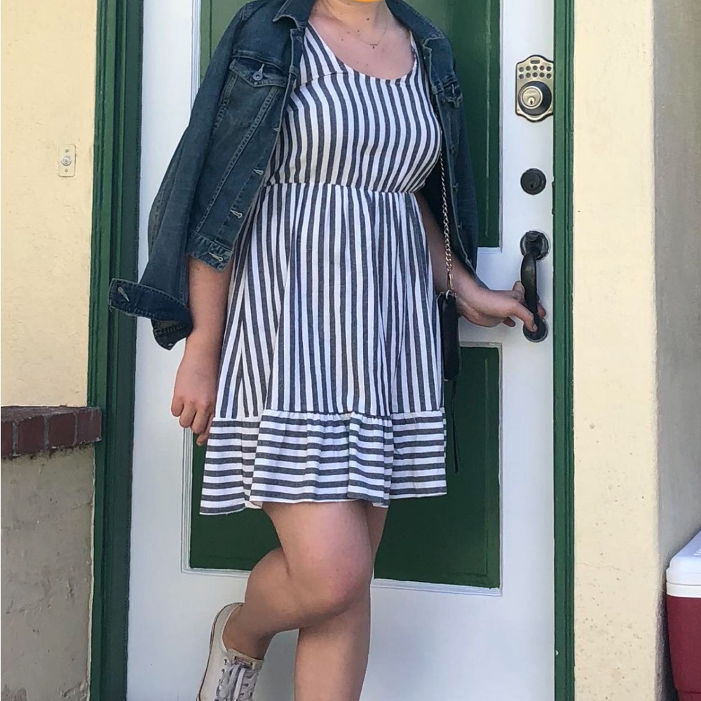 Striped Ruffle Hem Cami Dress with Tie Sleeves